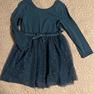 Cat & Jack Teal Long Sleeve Dress with Glitter Skirt